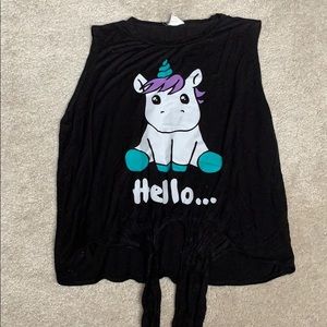 Black Unicorn Knotted Crop Top/T-Shirt